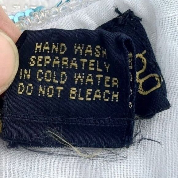 Beaded Sequin White Top S  Sleeveless Blue Turquoise 90s India Sirenscape - Picture 8 of 11